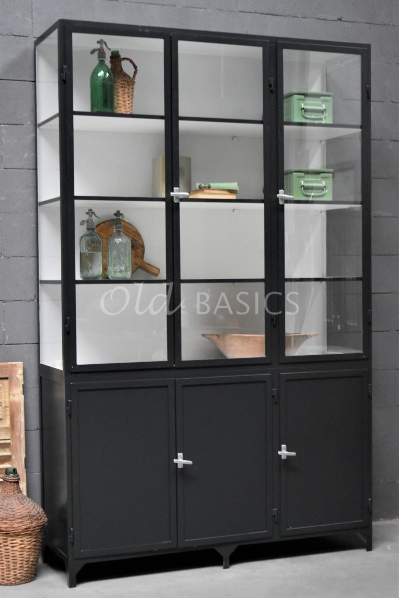 Apothekerskast Demi, 3 deuren, RAL7021, zwart, grijs, materiaal staal